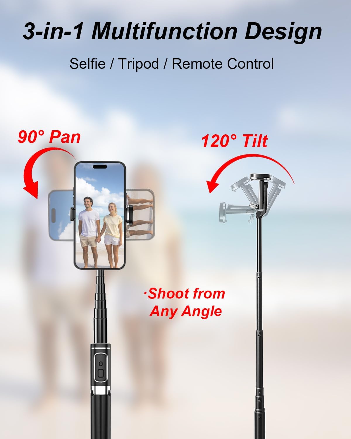 CAMBOFOTO 360 2-in-1 Selfie Stick Tripod,Compact Stand Stable, Rotating Head, Design for Selfies & Hands-Free Shots