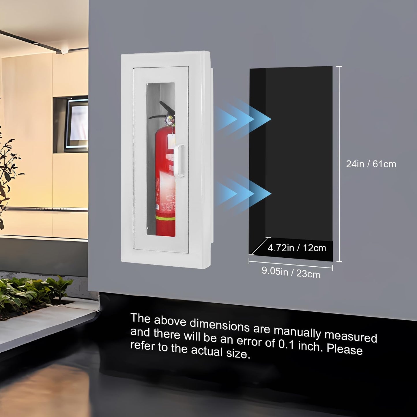Tripolss Fire Extinguisher Recessed Wall Cabinet, Galvanization Steel Fire Extinguisher Box with Magnetic Door, Suitable for 10 Lb Fire Extinguishers, Equipped Acrylic High-Position Sign (White)