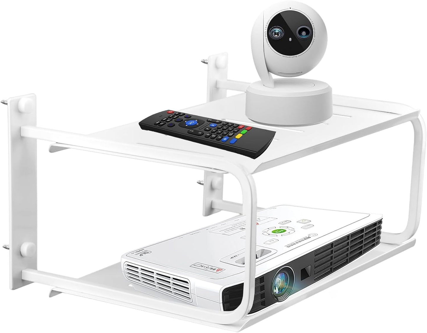 Tookie 2 Layers Projector Shelf, Wall Mount Double Floating Shelf Under TV Entertainment for Projector Router Camera