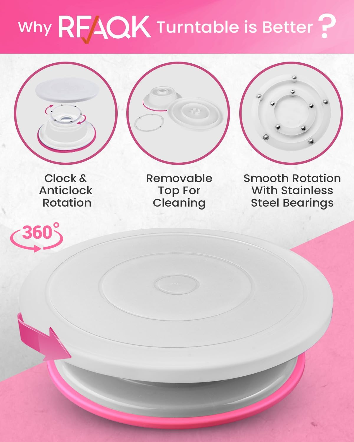RFAQK 200-Piece Cake Decorating Kit - Complete Baking Supplies Set with Turntable, Icing Tips & More
