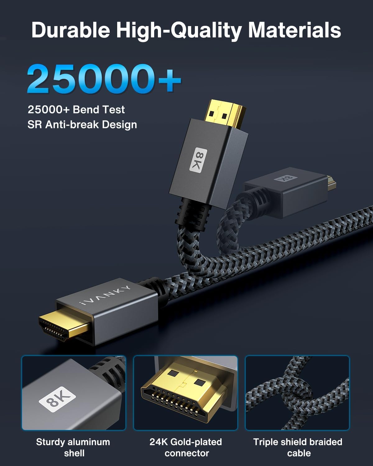 10K 8K 10 48Gbps 2.1 10ft 8K@60Hz, 4K@120Hz, 2.2&2.3, 10ft TV/PS5/Xbox/Laptop/Monitor/PC/Switch IVANKY HDMI Cable ft