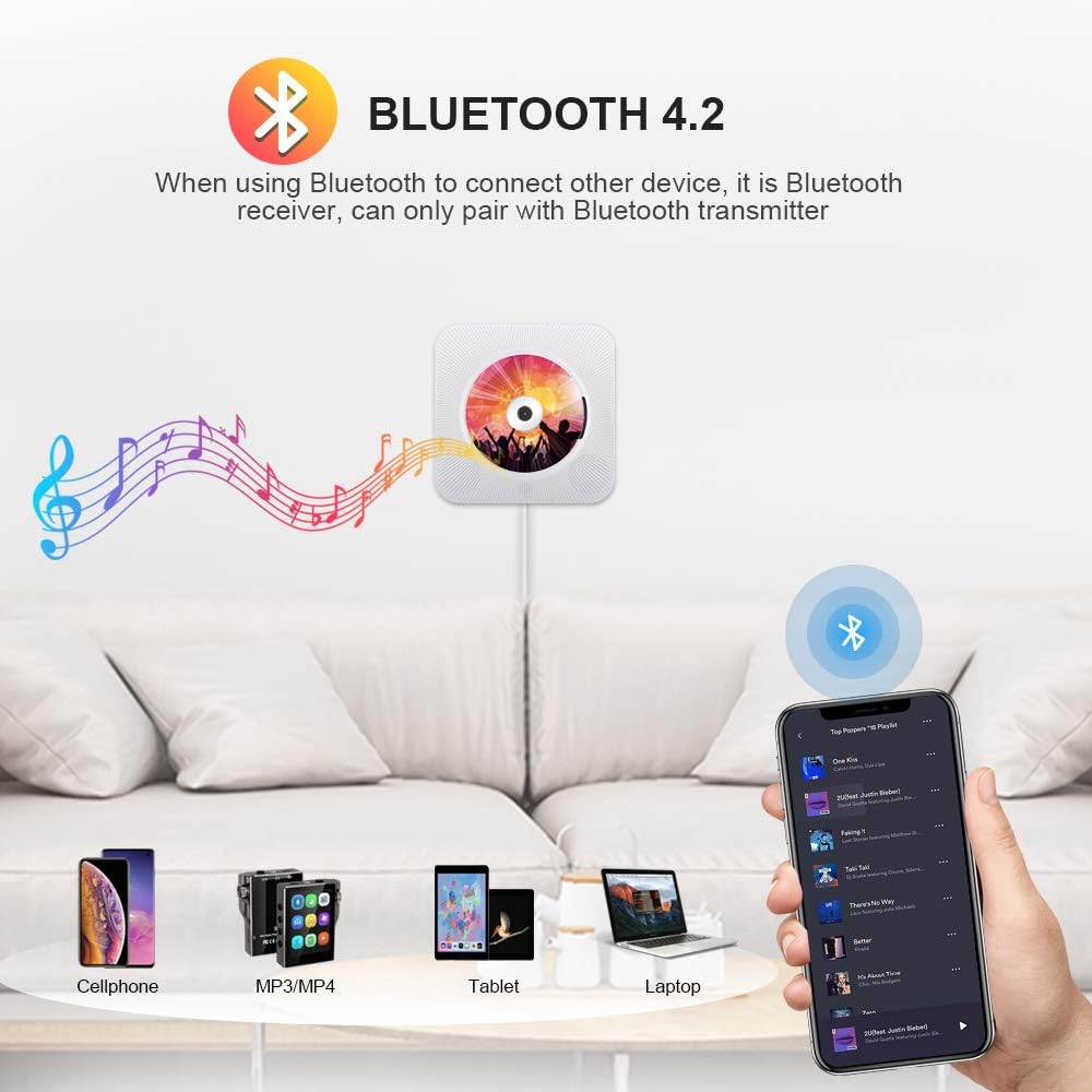 Qoosea MP3 Portable CD Player with Bluetooth, Wall Mountable CD Players Music Player Home Audio Boombox with Remote