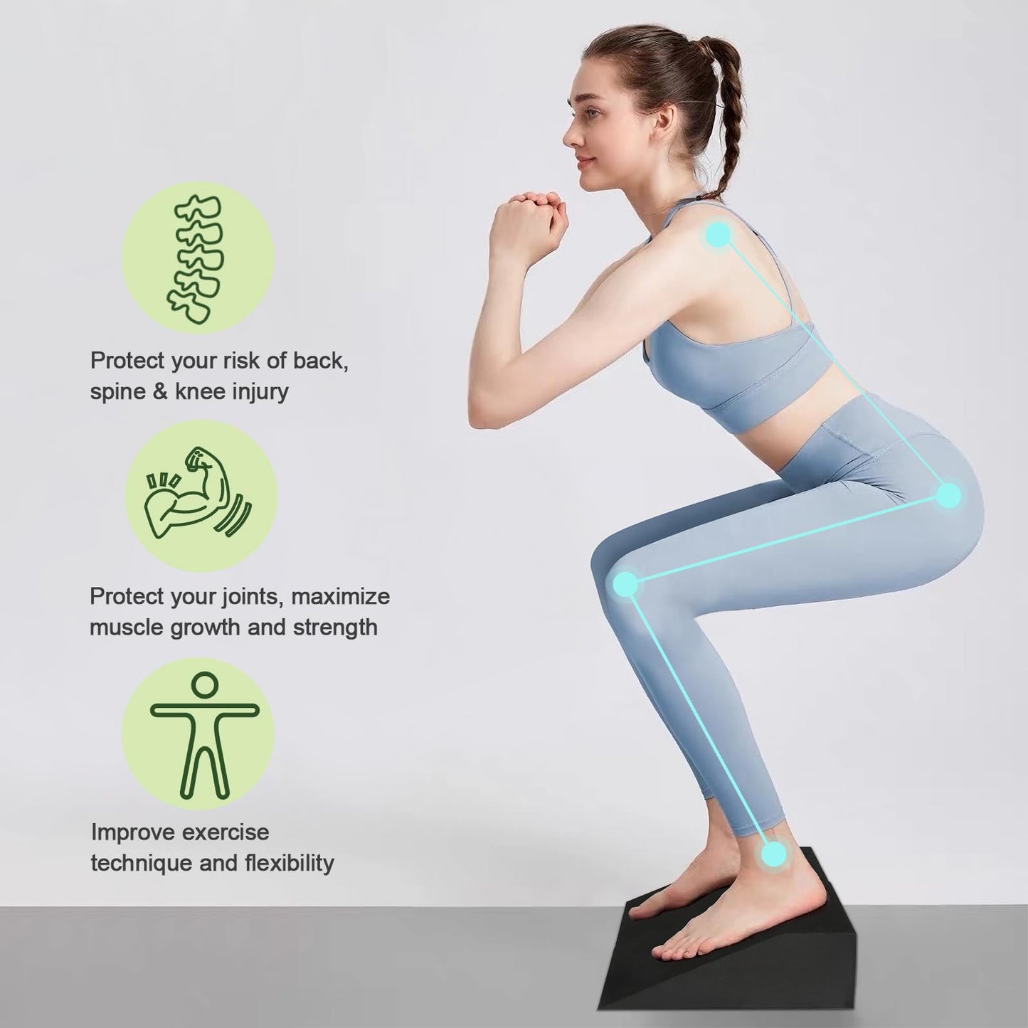 2 Pack Incline Squat Wedge Blocks - Non-Slip Heel Elevated Squat Wedge Boards - Versatile Calf Stretcher Slant Boards Ramp for Yoga, Pilates, Weightlifting, Strength Training & Home Gym Fitness