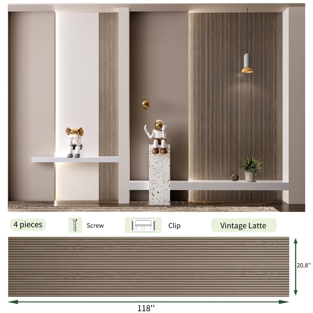 NovaGrid Panel 4PCS 3D Groove Texture Panel Sound Insulation Flat Noodles Wall Panel Solid Core Design, Suitable for Interior Decoration 118" x 5.11" (Titanium Cipher)