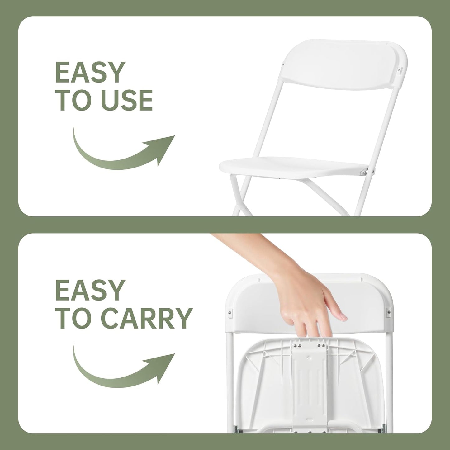 Skiennix Heavy-Duty Plastic Folding Chairs - 10 Pack, 350 LB Capacity, Portable for Indoor/Outdoor Events | White
