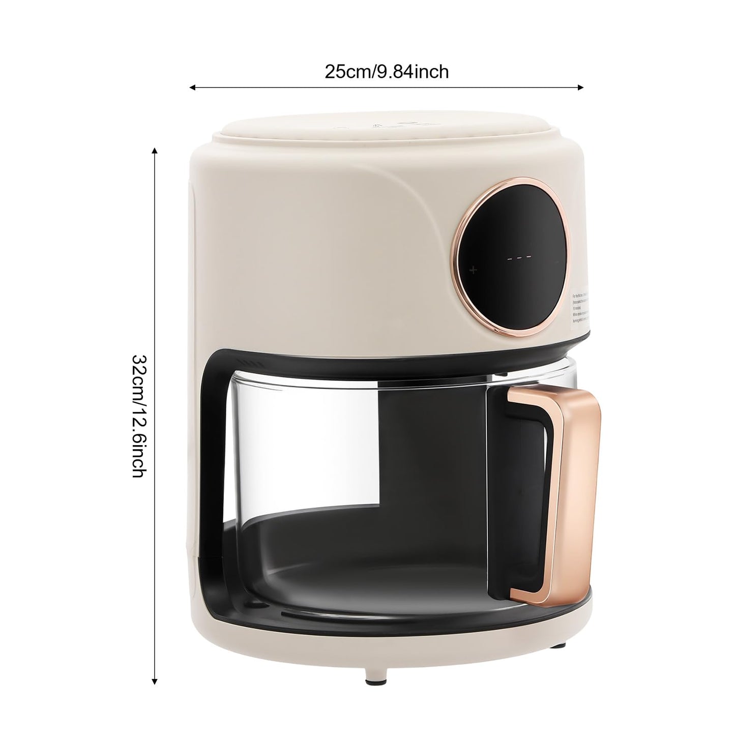 360° Viewable Air Fryer, 4.44 Qt Transparent Glass Air Fryer with 8 Preset Modes, 1200W Adjustable Temp 176°F-392°F Cooker with Digital Display for Home Kitchens & Restaurants
