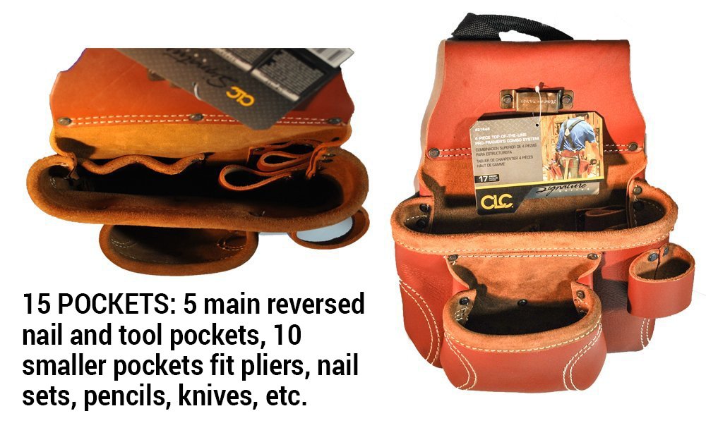 CLC Custom Leathercraft 21448 4 Piece Pro Framer's Combo System Tool Belt 15 Pocket,Brown