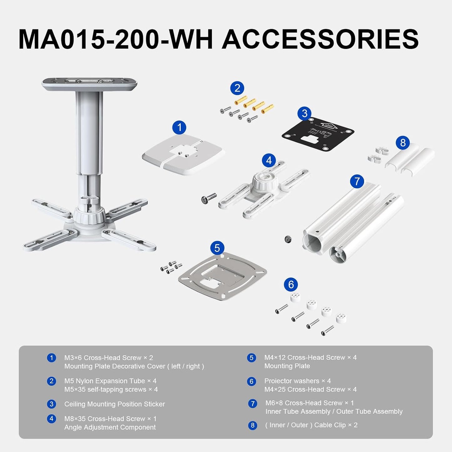 Jomard Universal Projector Ceiling Mount, Adjustable Height Extendable Arms, Ceiling Projector Mount for Home