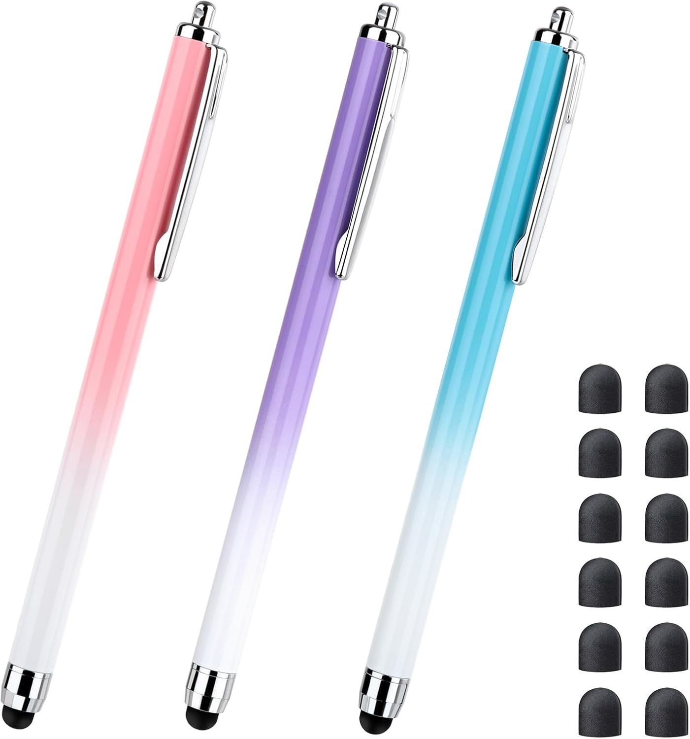 CCIVV 3 12 Stylus for Touch Screen, Pcs Stylus Pens and Extra Replaceable Rubber Tips (Gradient Pink/Purple/Blue)