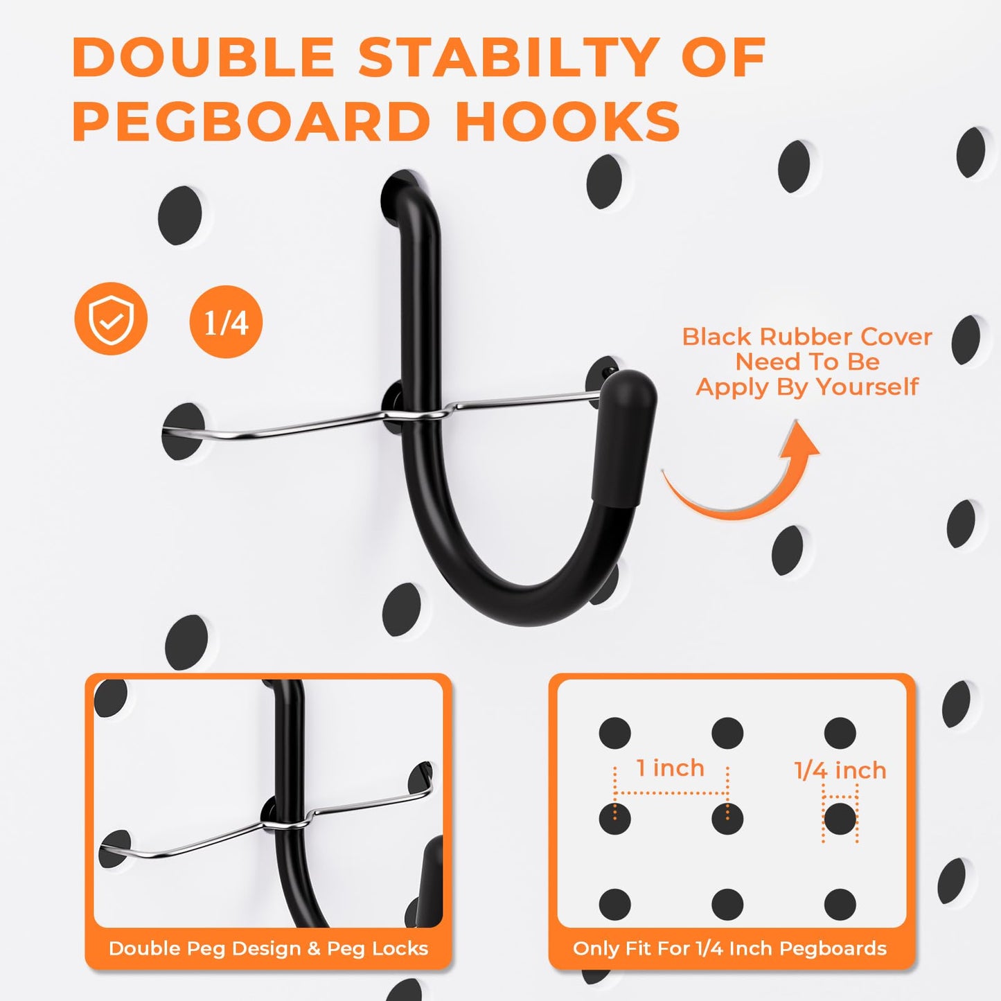 INCLY 220PCS Extra Thick Pegboard Accessories Organizer Kit for 1/4 Inch Pegboard, Heavy Duty Black Pegboard Hooks with Bins & Peg Lock, Peg Board Hooks Assortment for Garage Wall Hanging Tools