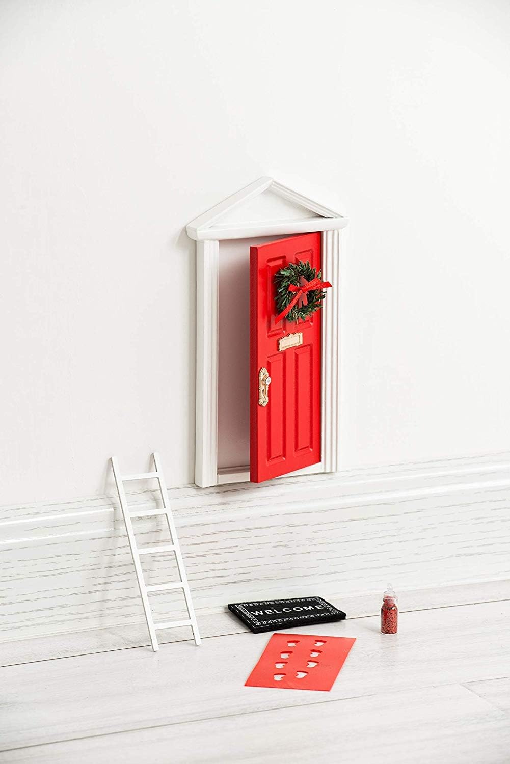 Skiennix Christmas Elf Door Kit - Miniature Wooden Decoration for Magical Holiday Decor | Red