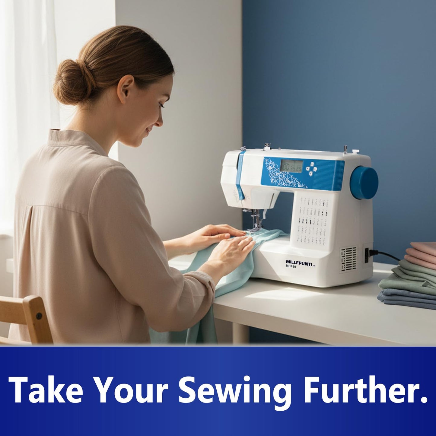 MILLEPUNTI MHP30 Electronic Sewing Machine, Big LCD Display, 40 Built-in Stitches, Accessory Kit, Automatic Needle Threader, Computerized Sewing Machine for Beginners, Seniors, Adults