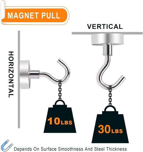MIKEDE N52 Magnetic Hooks - Heavy Duty 30Lbs Capacity | Strong Magnetic Hangers for Kitchen & Garage, Pack of 6