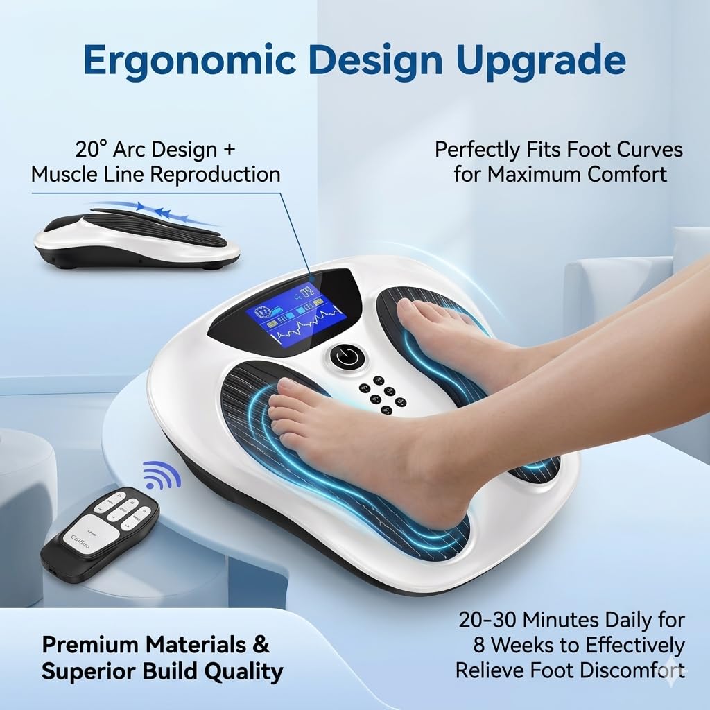 EIGOTDYH Upgraded EMS Foot Massager for Neuropathy & Circulation, TENS Foot Stimulator for Plantar Fasciitis & Pain Relief, 8 Pads, 25 Modes, 99 Intensities, Ideal Health Gifts for Seniors & Parents