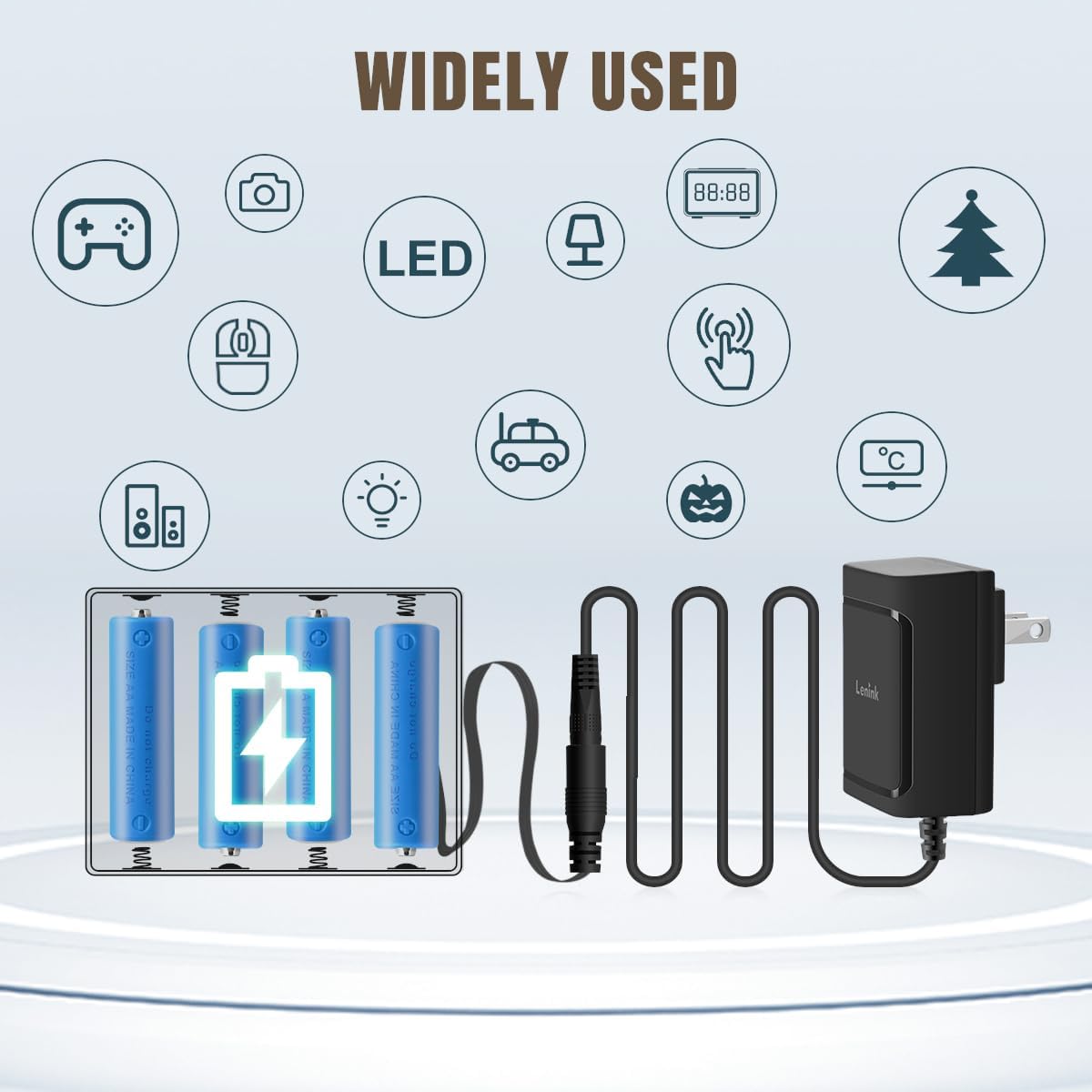 Lenink 4 AC Power Supply Adapter for AA Batteries, AA Battery Replacement Adapter for LED Light, LED Decorations