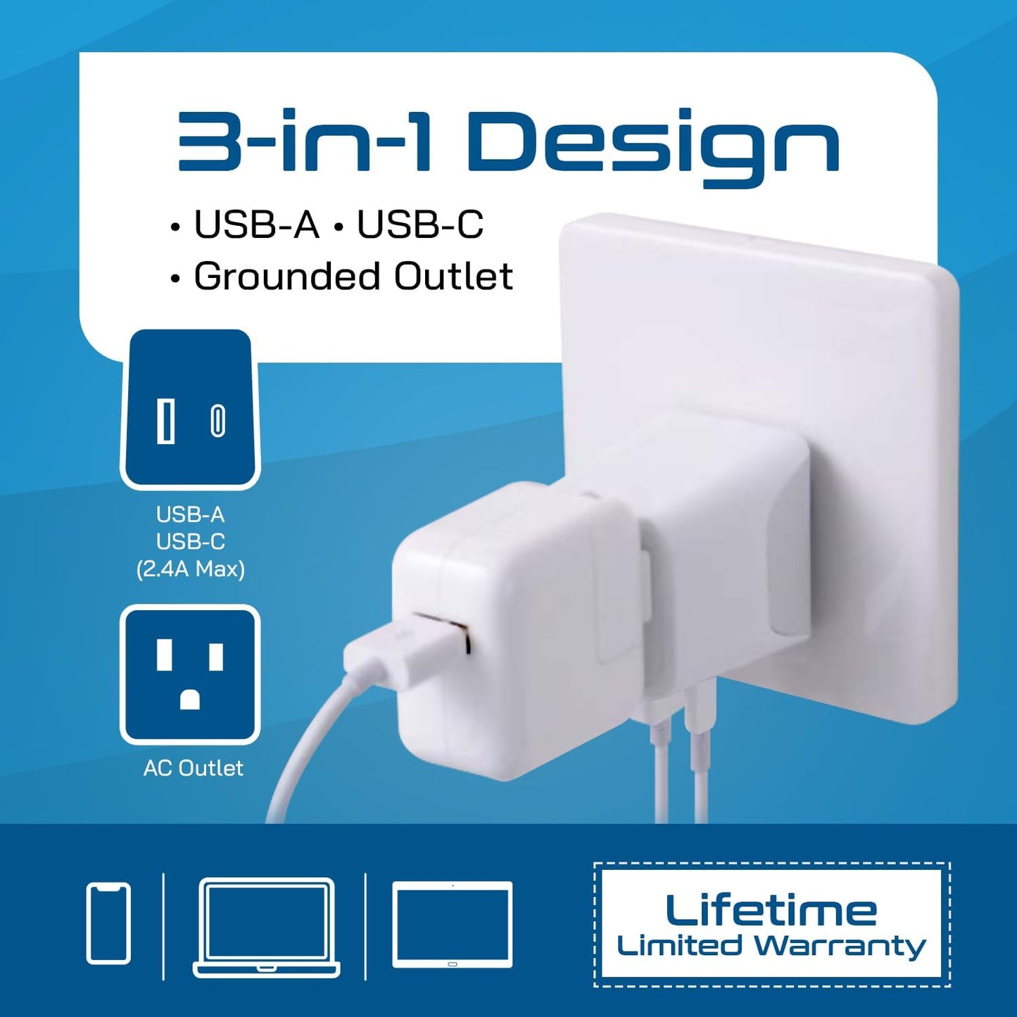 Ceptics (CTU-6) Japan, Philippines Travel Adapter Plug with USB-A + USB-C - Usa Input - Type A - Ultra Compact