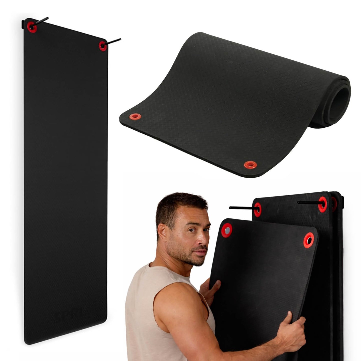 SPRI Hanging Exercise Mat, Fitness & Yoga Mat for Group Fitness Classes, Commercial Grade Quality with Reinforced Holes, 71"L x 23"W x 3/8" Thick