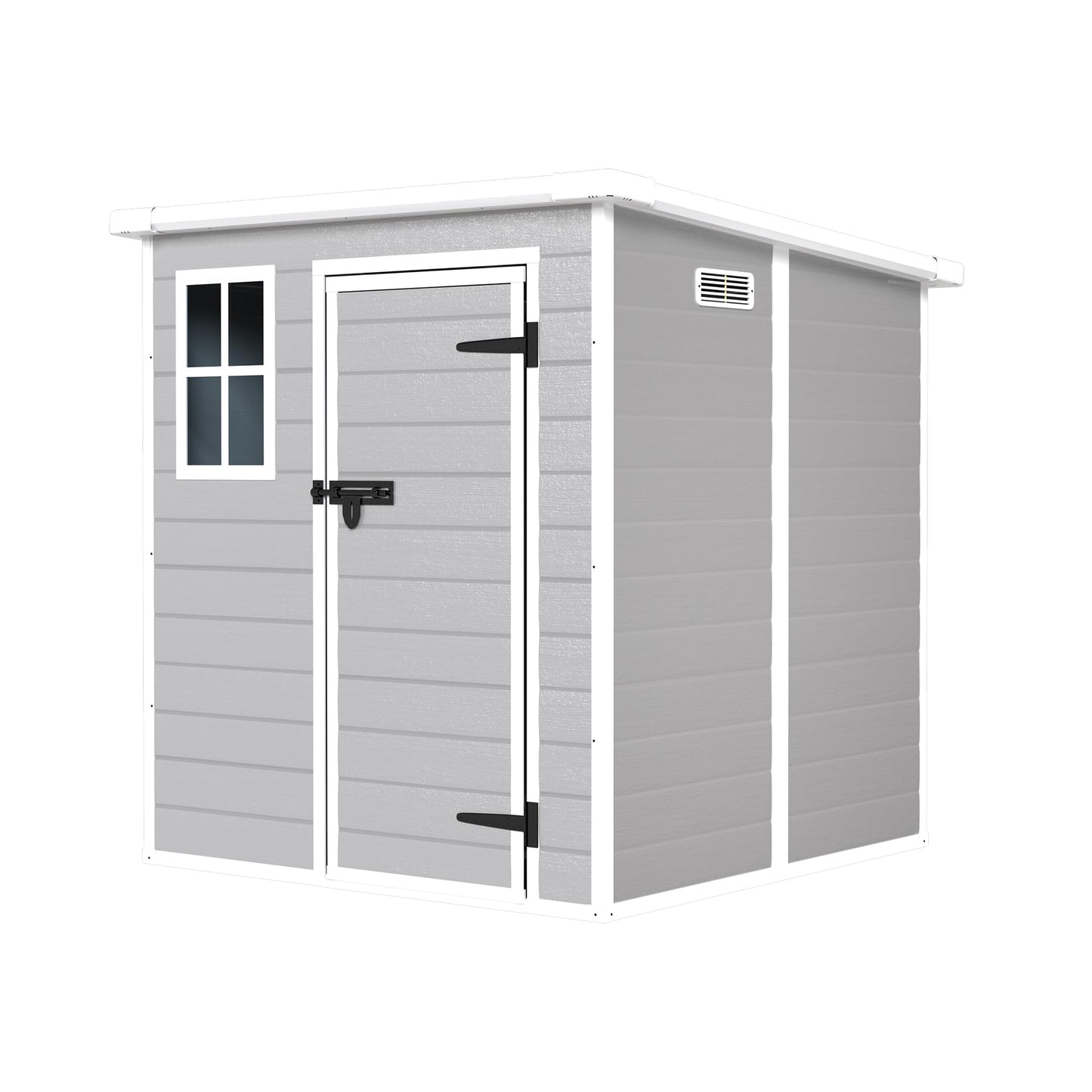Outdoor Storage Shed 6x6 FT, Resin Lean to Shed with Floor, Window, Lockable Door, Waterproof Outside Sheds Patio Furniture Tool Shed for Bike, Garbage Can, Lawn Mower (Grey, 6 * 6ft)
