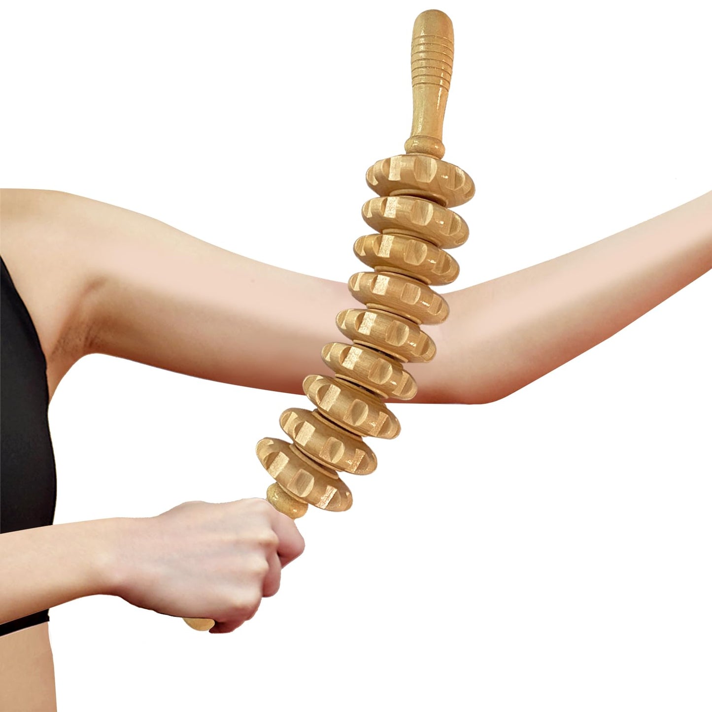 Deston Manual Massage Stick, Curved Wooden Handheld Roller Trigger Point Massager for Fascia, Cellulite, Muscle & Abdomen, Body Therapy Massager, Belly Relief Tool, White