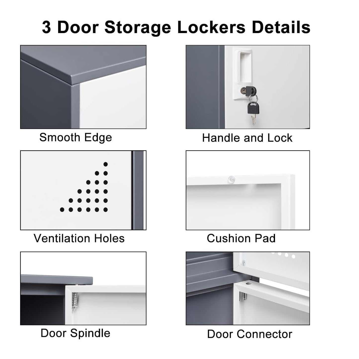 FURSTEL Student Locker Organizer, Multi-Door Steel Locker, Small Locking Cabinet Storage Organizer, Office File Cabinet, Home Locker, Gym Locker, Metal Storage Locker (3 Door, Gray & White)