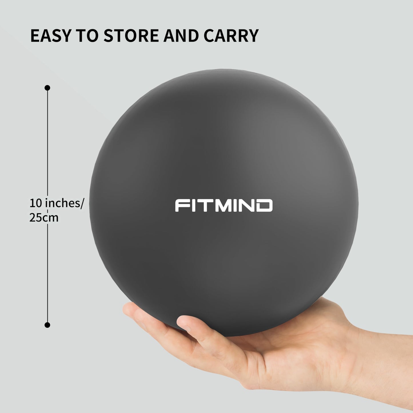 FITMIND Pilates Ball 10 Inch Anti-Burst Slip Resistant Mini Yoga Ball for Fitness, Core Training, Physical Therapy, Balance, Stability, Stretching 200kg 440lbs Capacity - Black