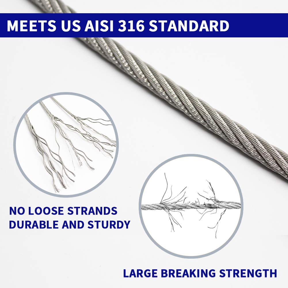 1200FT 1/8" T316 Stainless Steel Cable, 1/8 Inch Wire Rope Aircraft Cable for Deck Cable Railing Kit, 7 x 7 Strands Construction, DIY Balustrades, Come with a Cutter