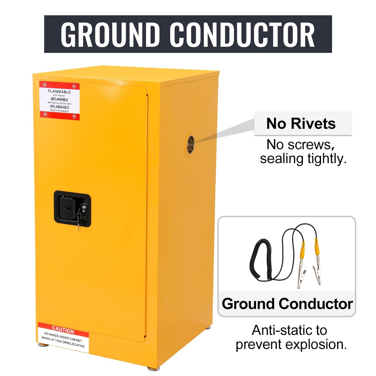 Migoda Flammable Storage Cabinet Galvanized Steel,18x18x35 Flammable Safety Cabinet,Explosion Proof Cabinet for Commercial Industrial and Home Use, Yellow