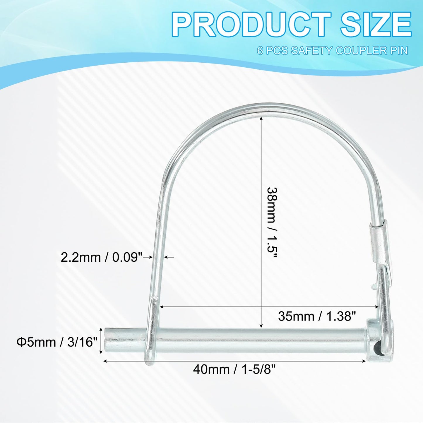 PATIKIL Trailer Coupler Pin 3/16x1-5/8x1.38"(D*L*IW), 6 Pcs Wire Lock Pin Safety Shaft Locking Pin Round Pto Pins for Farm Trailers Lawn Hitches Garden Tractor Kayak Boat (5x40x35mm)