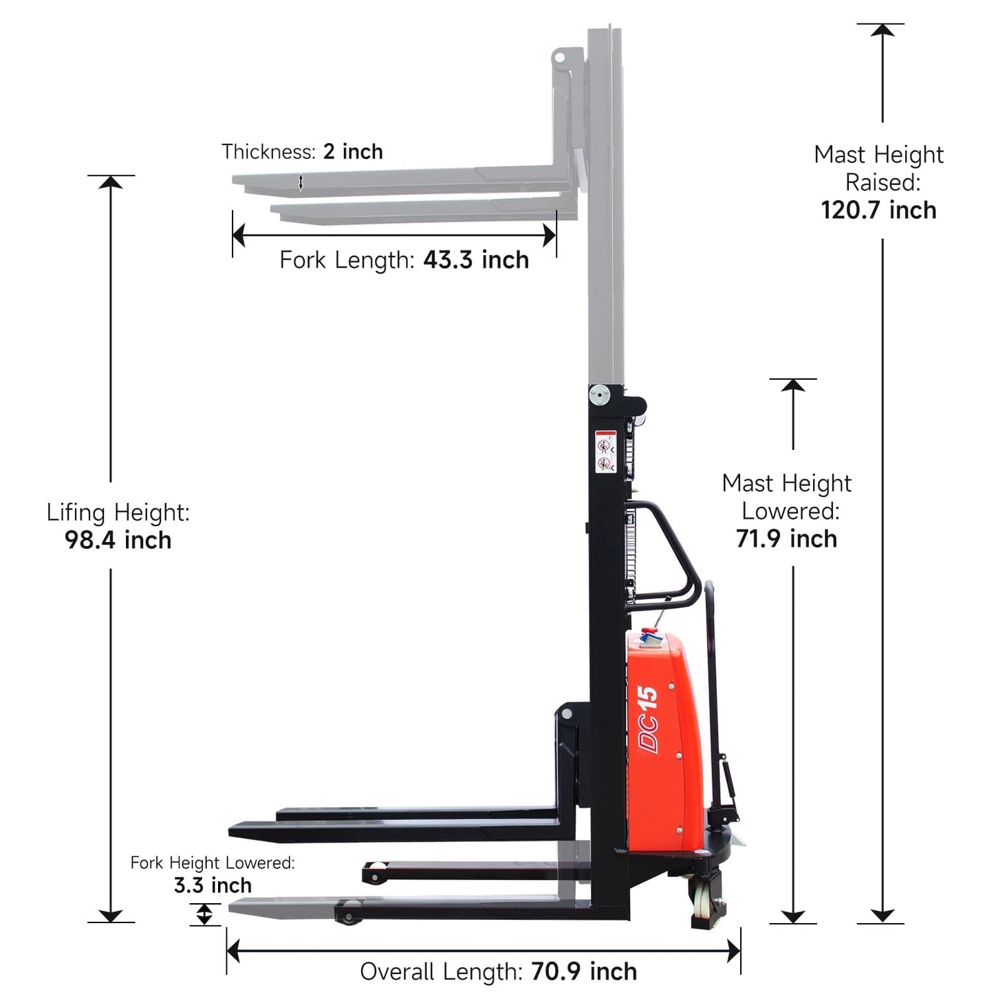 Fworkleft Semi-Electric Pallet Stacker, 3300 lbs Capacity, Lithium Battery Powered Walkie Stacker with 98" Lift Height, Electric Drive & Manual Lift for Warehouse & Shop