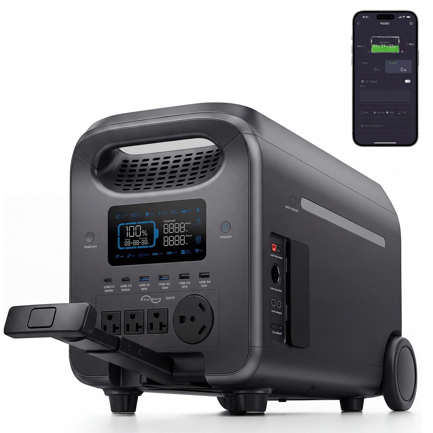 ComJoy Portable Power Station 3000W (5000W Surge), 2560Wh LiFePO4 Solar Generator with Wheels, 1.6H Fast Charge, 4 AC Ports, 14ms UPS Backup Power for RV, Camping, Home Use, Van Life (Panel Not Incl.)