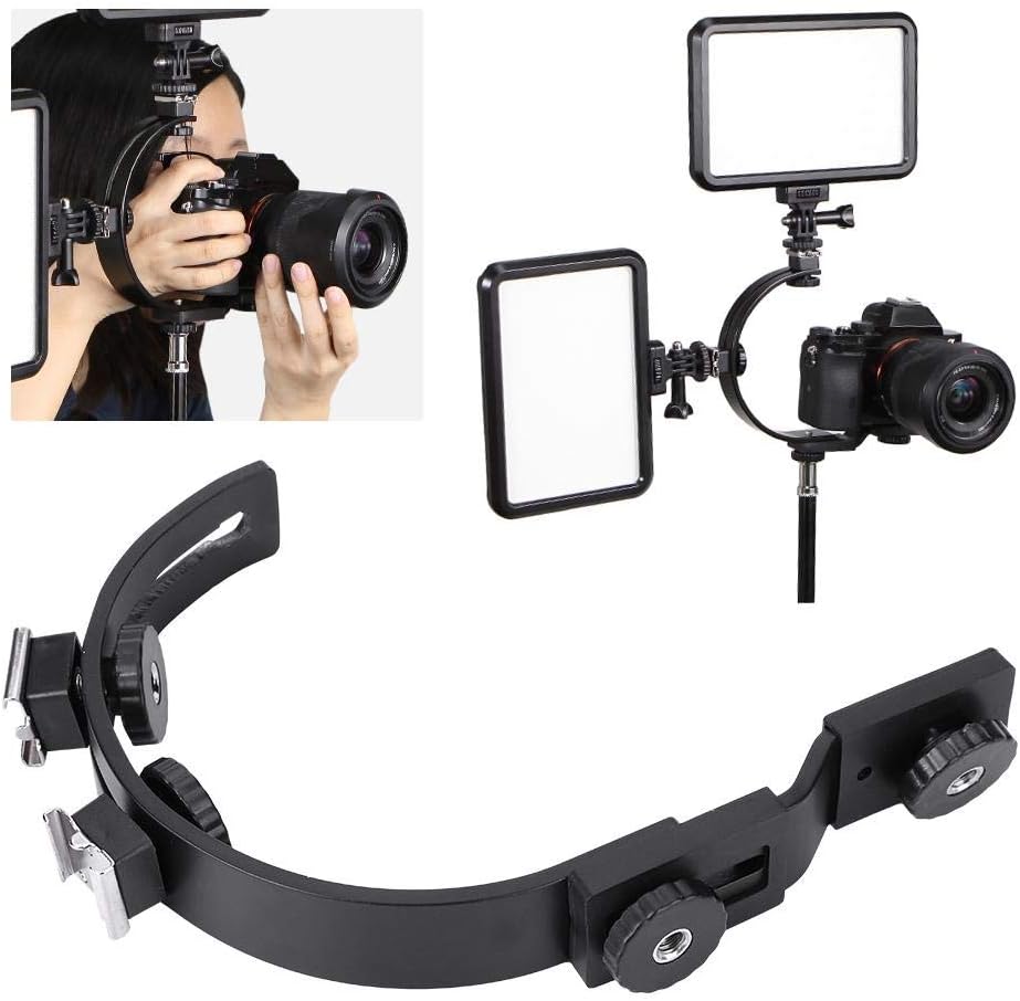 C-Shape Dual Hot Shoe Flash Mount Bracket for Cameras