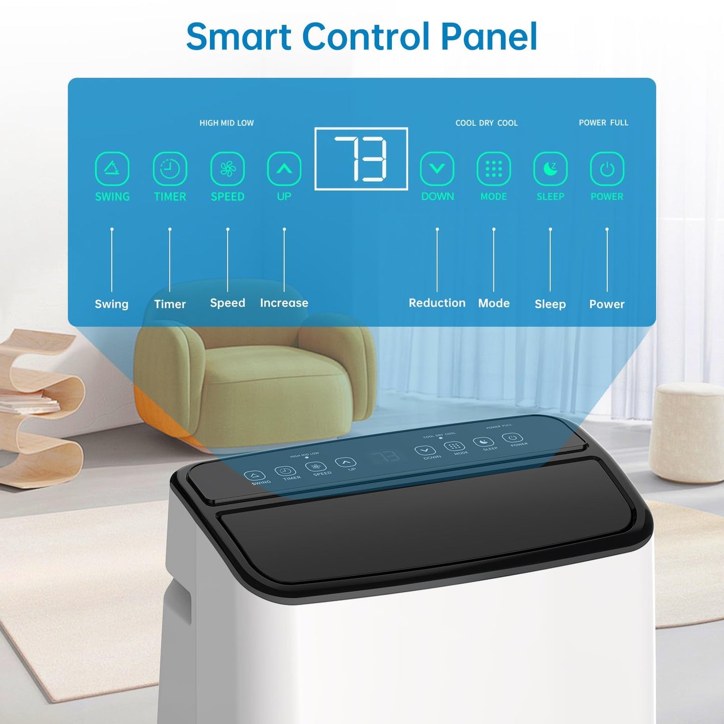 Portable Air Conditioner 14000 BTU ASHRAE (9300 BTU SACC), 3-in-1 Portable AC Fan Dehumidifier with Follow Me Remote, Quiet Mobile Air Conditioner for Bedroom, Living Room, Office, Rooms up to 700 Sq