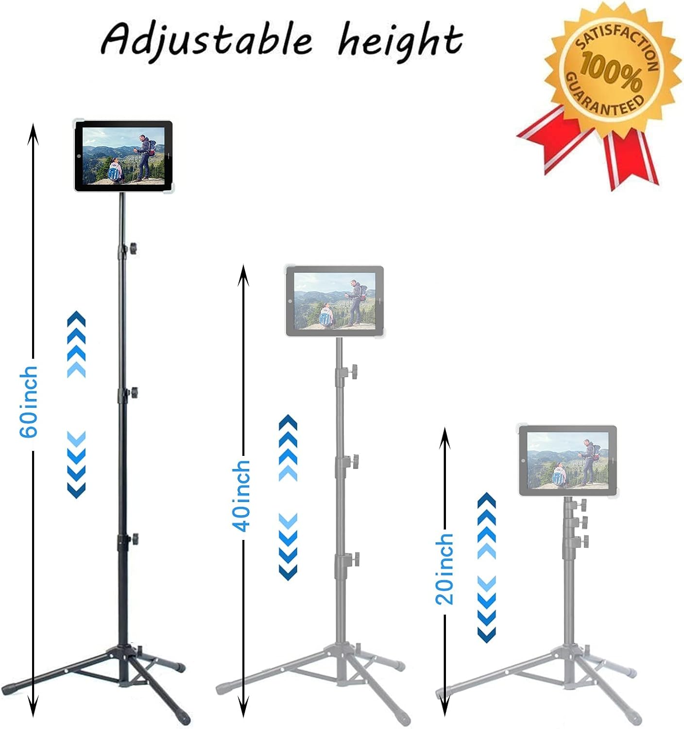 Raking 360 Pro12.9, 9.5-14.5 Inch Ipad Tripod Stand, Height Adjustable iPad Stand Floor, Tablet Holder Stand