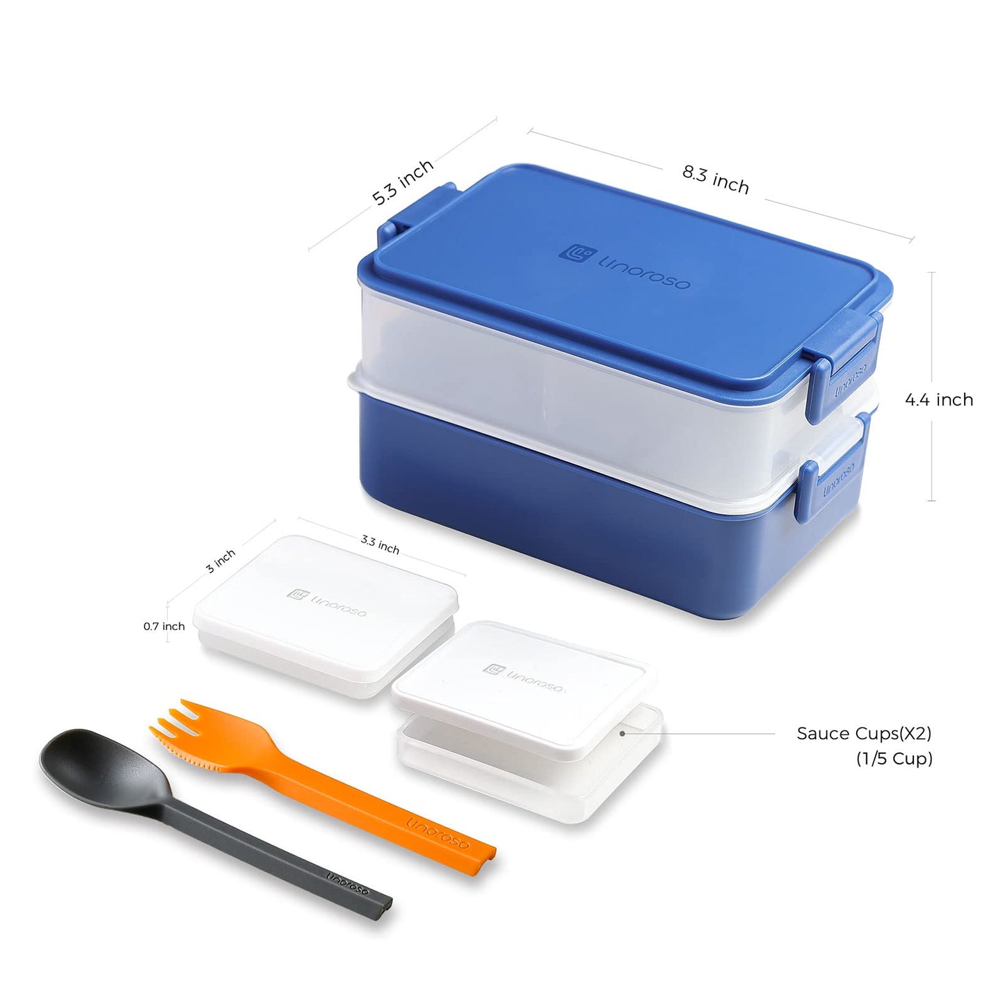 linoroso Stackable Bento Box Adult Lunch Box | Meet All You On-the-Go Needs for Food, Salad and Snack Box, Premium Bento Lunch Box for Adults Include Utensil Set, Dressing Containers - Classic Blue