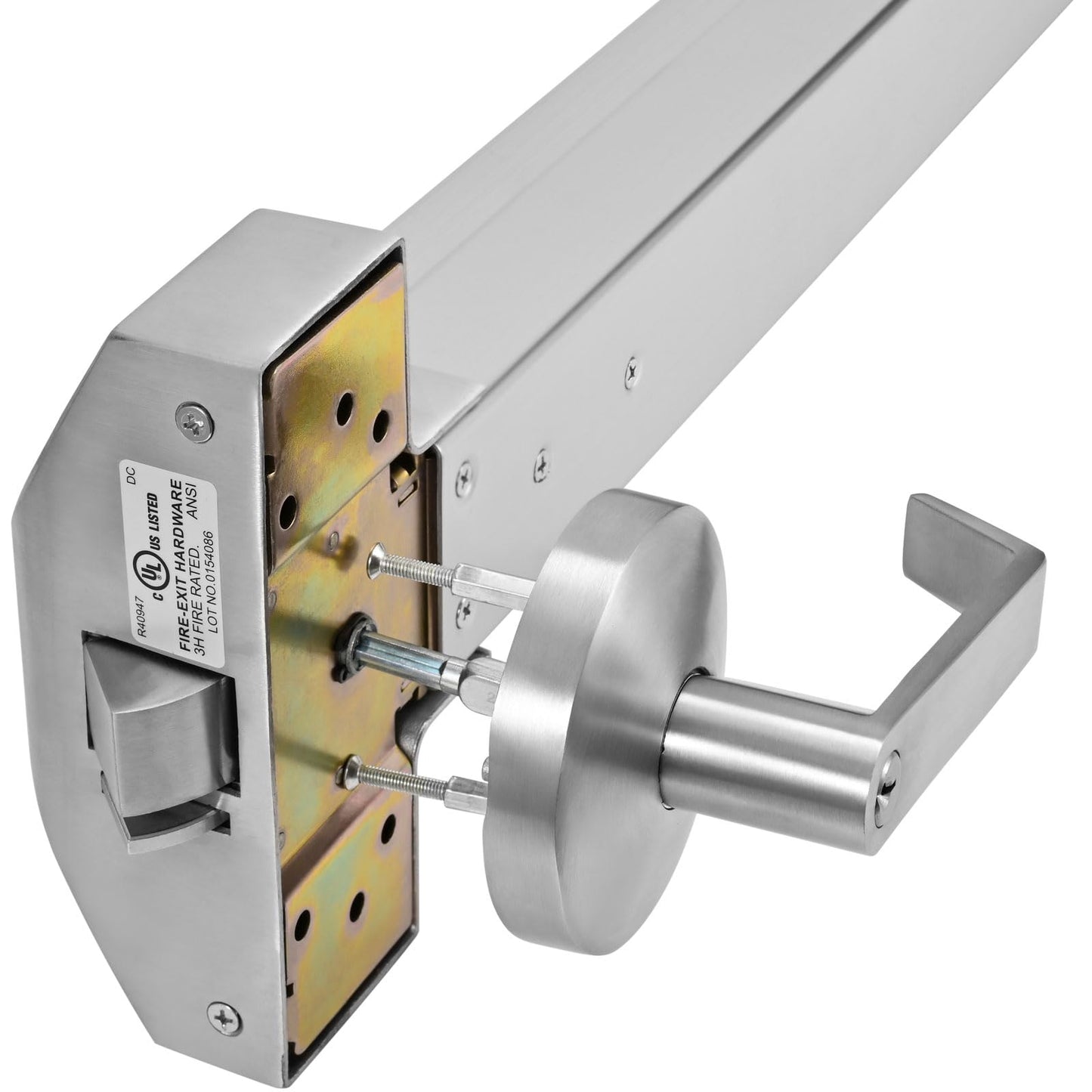304 Stainless Steel Push Bar Panic Exit Device with Exterior Lever Handle, UL10C & ANSI Grade 1 Certified, Emergency Exit Door Hardware for Commercial Safety & Durability