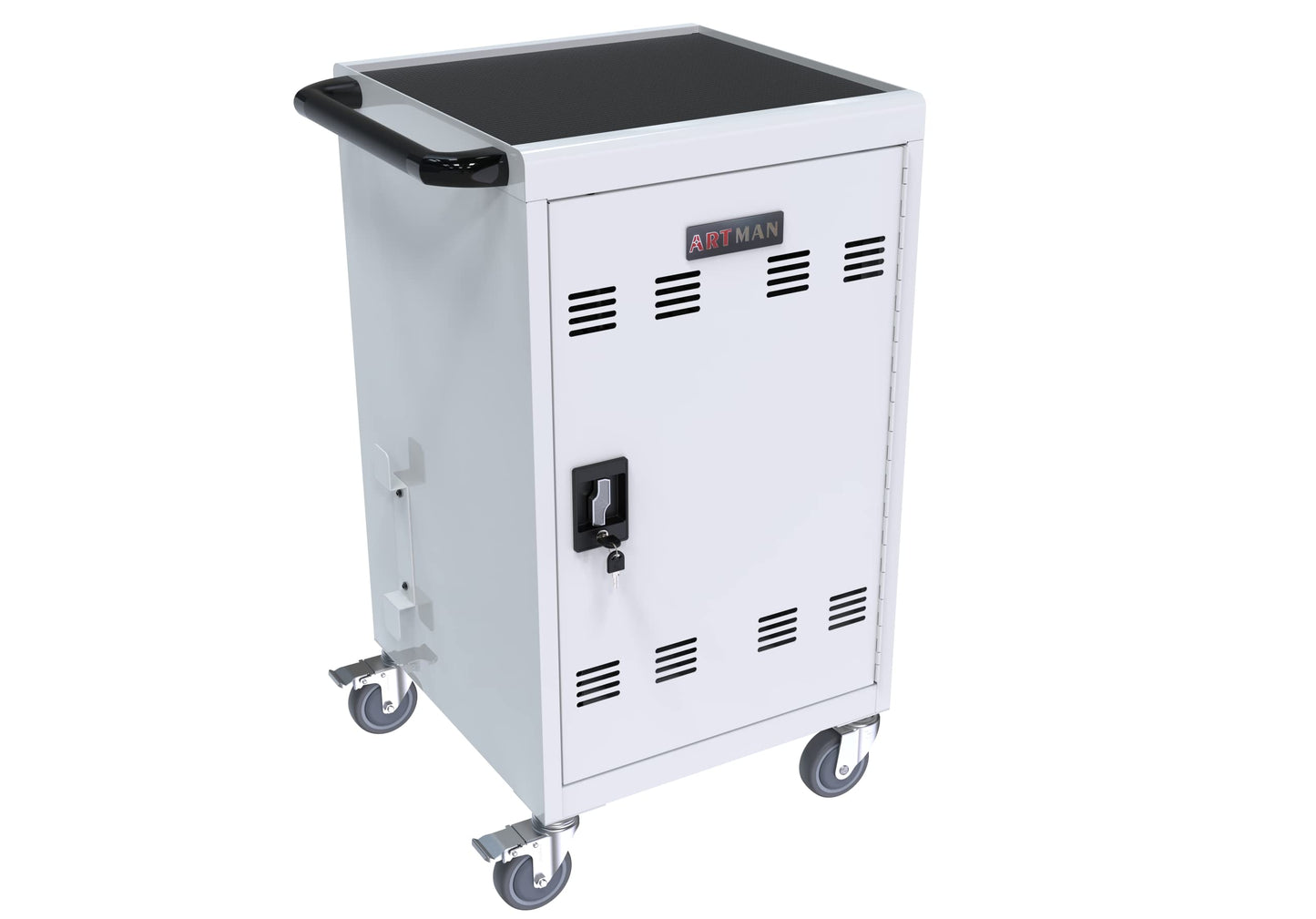 30 Device Mobile Charging Cart, Laptop Charging Cabinet, Mobile Cart, Locking Front and Rear Doors, Surge Protection, Easy Cable Management, Screen Size Up to 16.3 Inch for Classroom, Office White