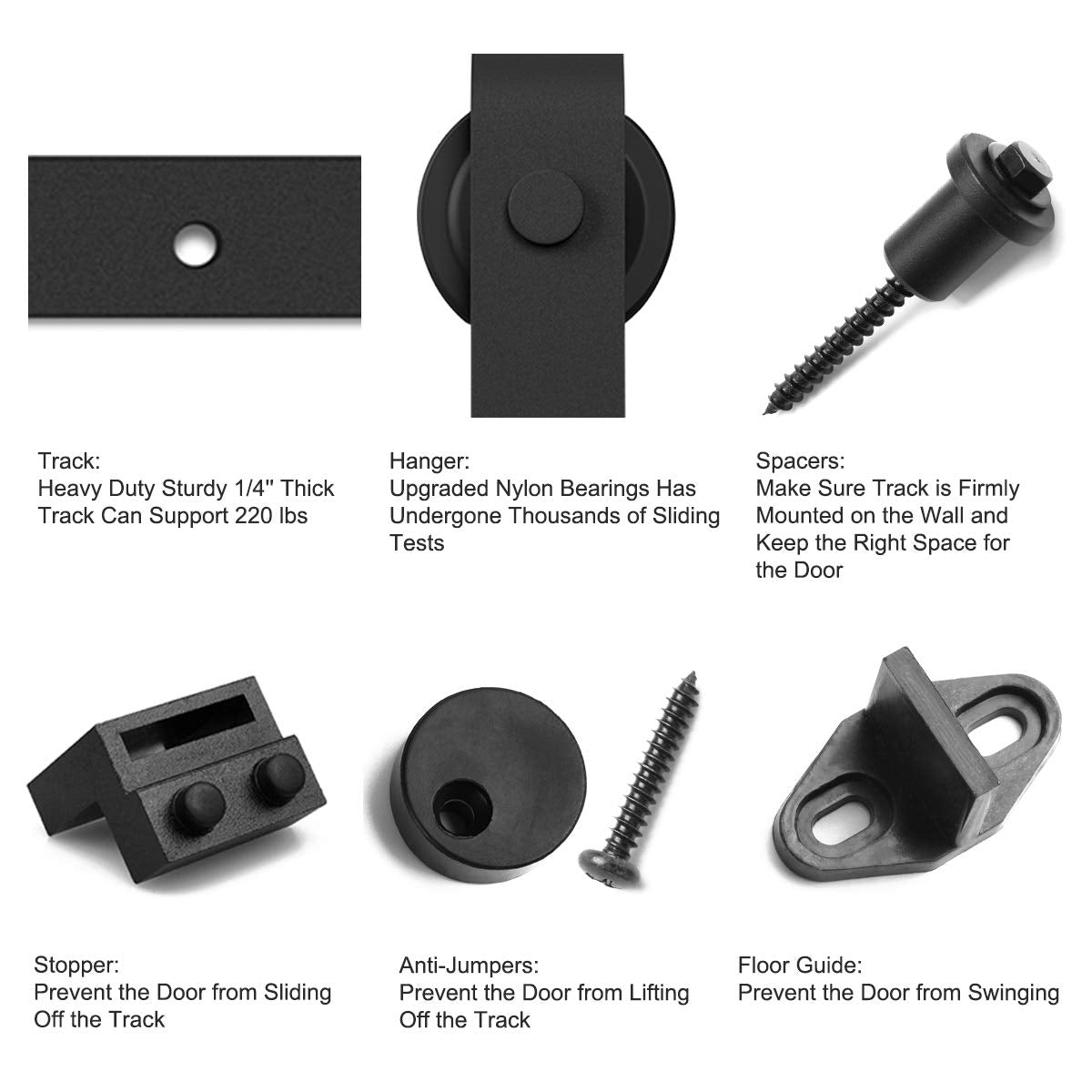 SMARTSTANDARD 5 Feet Heavy Duty Sturdy Sliding Barn Door Hardware Kit-Smoothly and Quietly-Includes Detailed Installation Fit 30" Wide Doorpanel (J Shape Hanger) Black