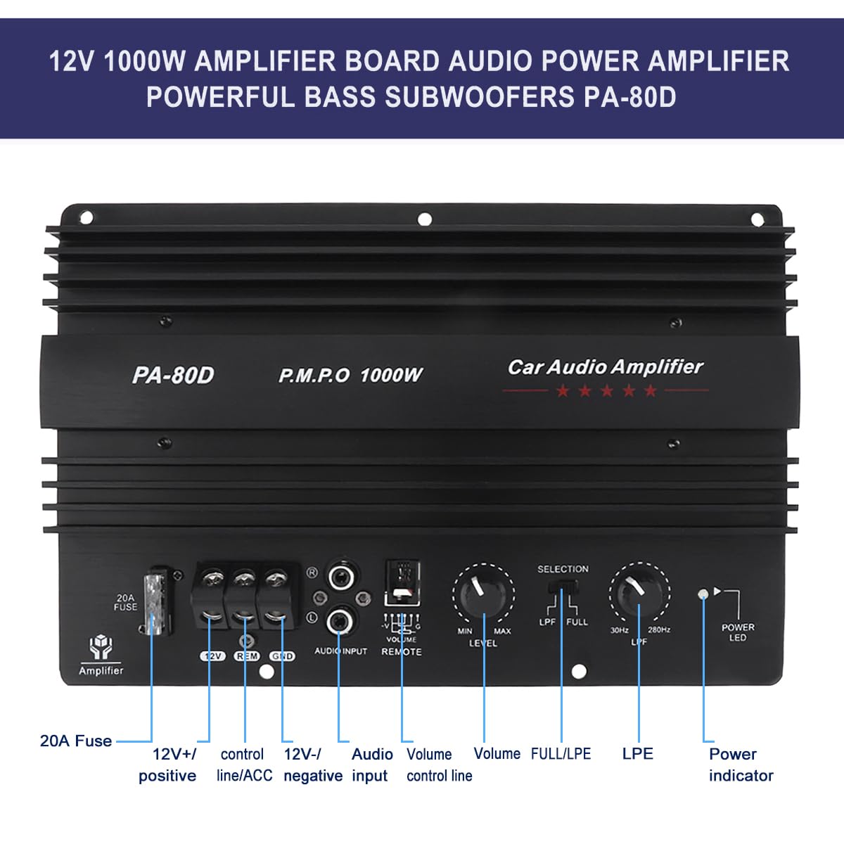DriSentri 1000W 12V Car Amp Board, Car Audio Amplifier Board, High Power Amplifier Amp Board Powerful Bass Sub woofer
