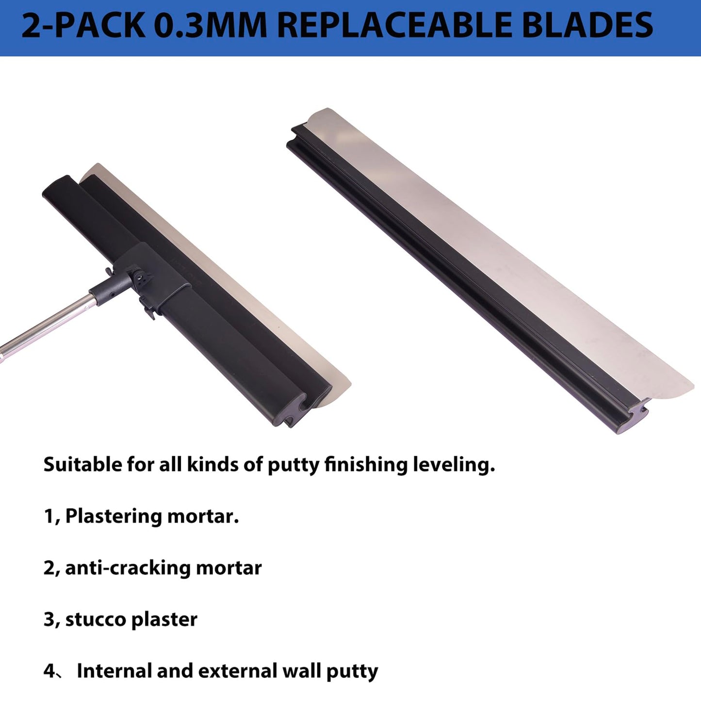 BXGTECH Drywall Tools Skimming Blade with Extension Handle - 10", 14", 24"& 32" 40" Blades with 2 Pack 0.3 mm Blades, Construction Tools End Caps, with Outer Box, Drywall Roller,Taping Knife