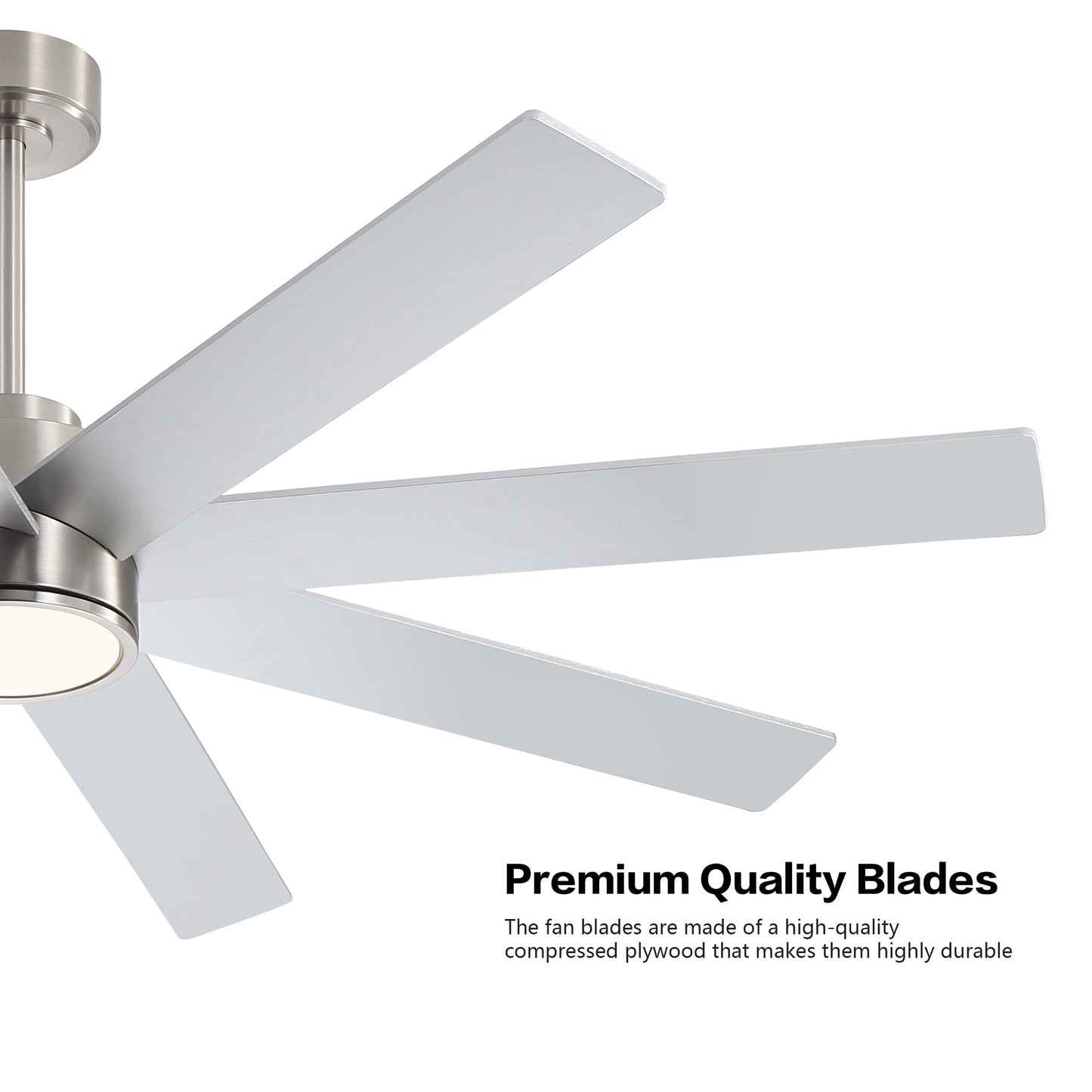 WINGBO 72" Large DC Ceiling Fans with Lights and Remote, 3 Downrods, 8 Plywood Blades, 6-Speeds Reversible DC Motor, 3CCT, Indoor Ceiling Fan for Bedroom Living Room Patio, Brushed Nickel and Silver