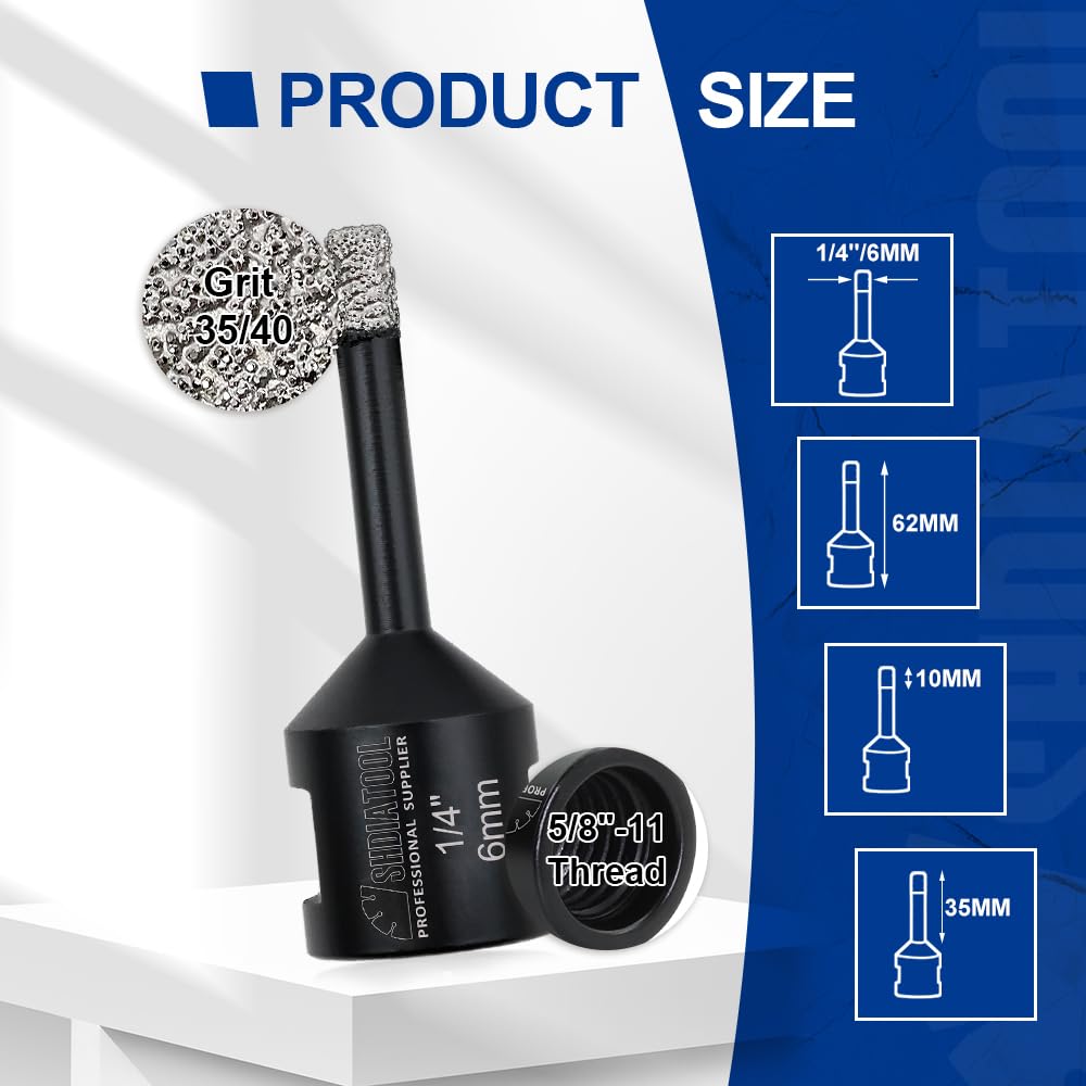 SHDIATOOL Diamond Drill Core Bits Set for Porcelain Hole Saw Cutter for Tile Marble Ceramic Granite Bricks Used for Angle Grinder