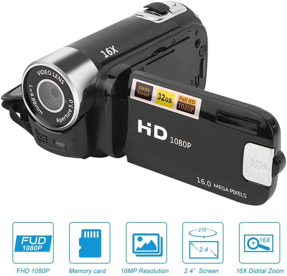 Focket 16X 2.7in 16MP 128GB Digital Zoom Video Camera Camcorder, LCD Screen Digital Camera Recorder Vlogging Camera