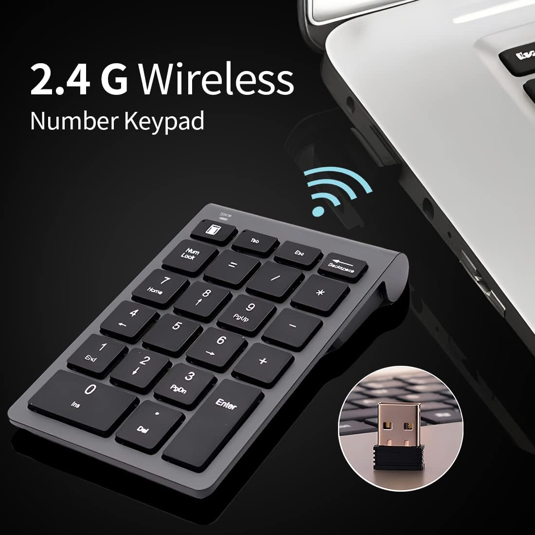 LIANGSTAR 22 2.4GHz 10 Accounting Number Pad, Wireless Numeric Keypad Keys Portable Keyboard Extensions with USB