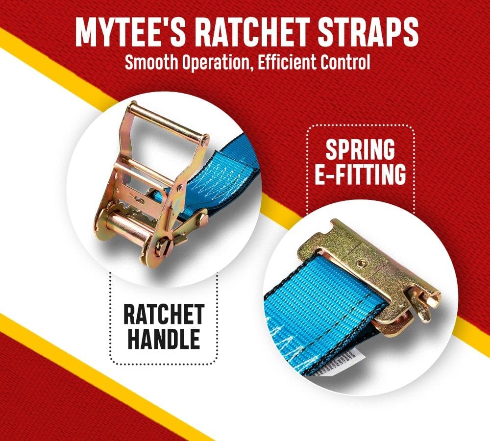 Mytee Products (20 Pack) 2'' x 20' E Track Straps w/Spring E-Fittings - Blue Ratchet Etrack Straps w/Heavy Duty 4000 lbs Breaking Strength for Enclosed Trailers, Trucks & Vans