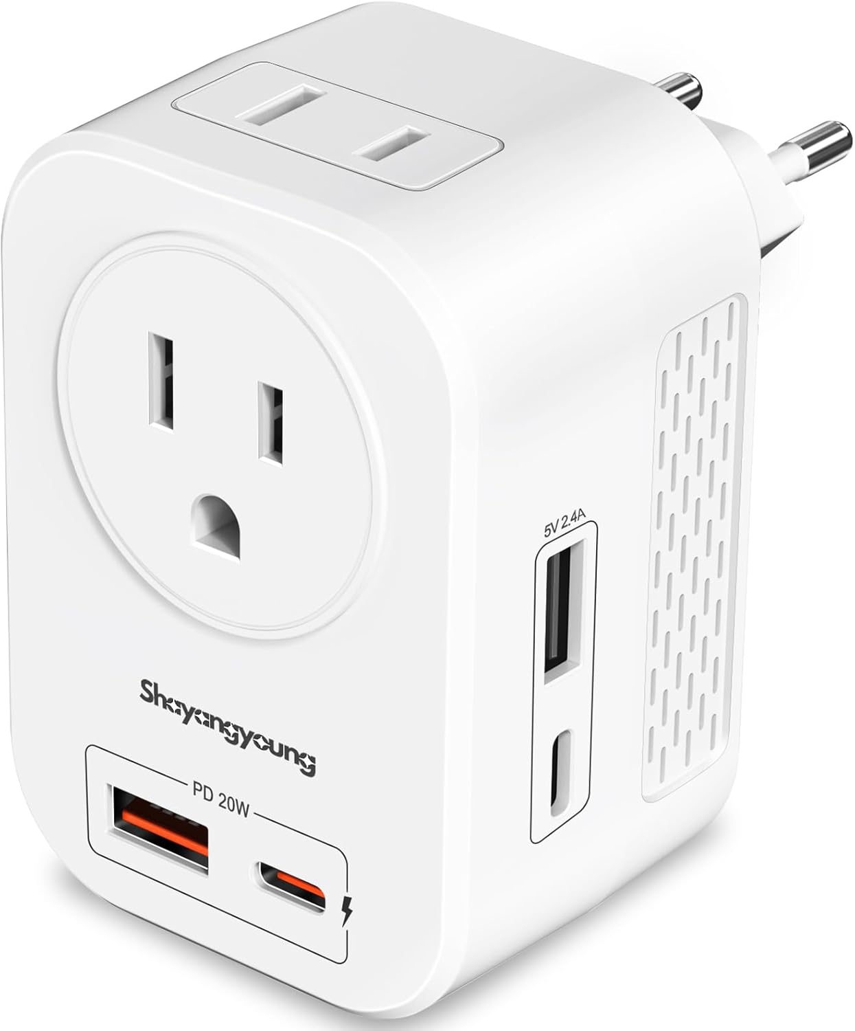 Shayangyoung 220V 110V Adapter,20W 2 2 to Voltage Converter US to Europe International Universal Travel PD with USB A