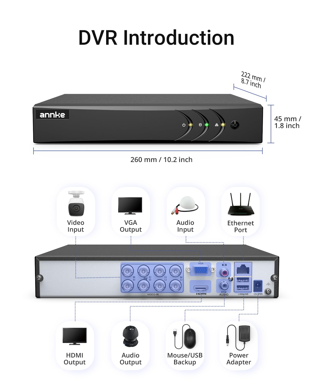 ANNKE 3K Lite H.265+ Security DVR Recorder with AI Human/Vehicle Detection, 8CH Hybrid 5-in-1 CCTV DVR for Surveillance Camera, Supports 8CH Analog and 2CH IP Cameras, Remote Access (No Hard Drive)