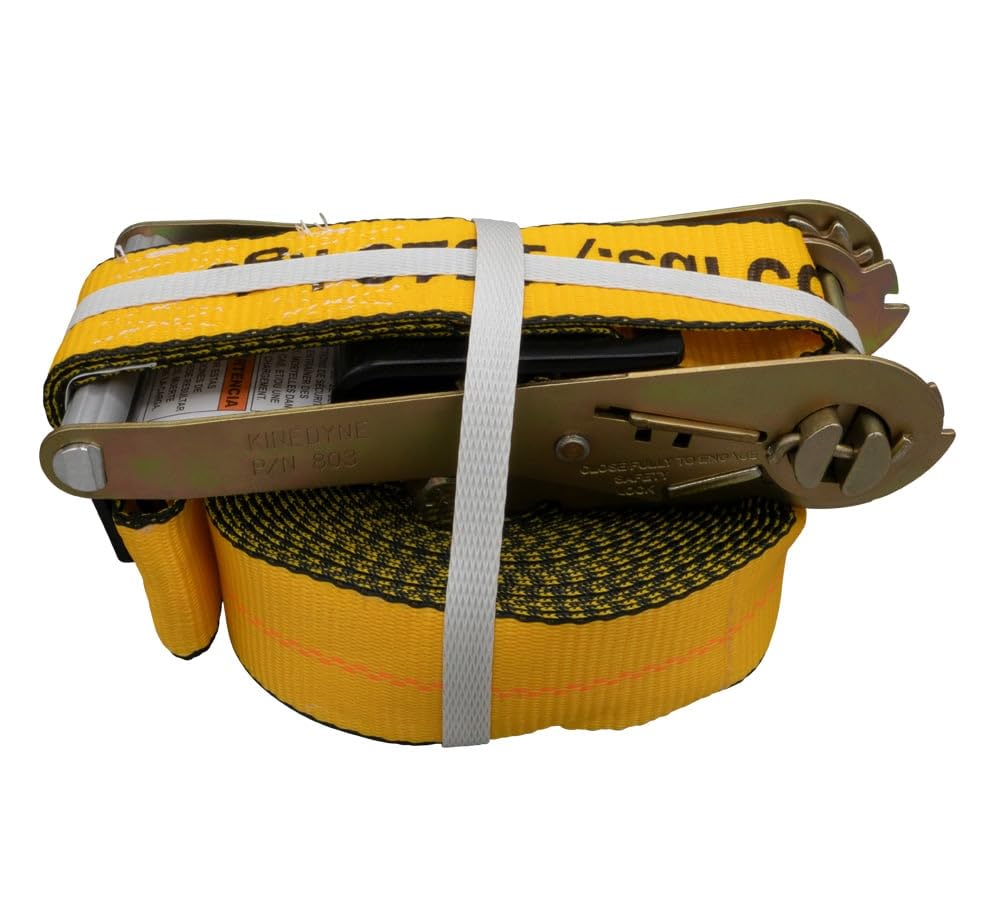 Mytee Products 10 Pack Kinedyne Ratchet Straps with Flat Hooks, 2" x 30' Ratchet Straps Yellow | 10,000 Lbs Breaking Strength | Tie-Down Ratchet Straps for Flatbed, Truck, Trailers Pickup