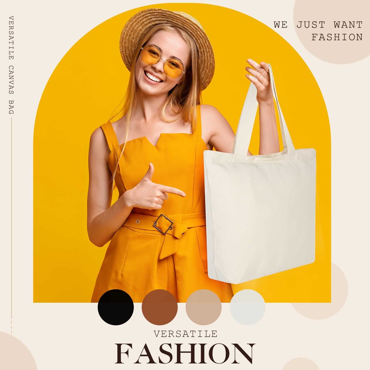 Epakh Canvas Tote Bag with Zipper - Bulk Reusable Large Blank Cotton Grocery Shopping Tote for Women Men DIY Crafting(16.5 x 3.9 x 13.4 Inch,Beige,8 Pack)