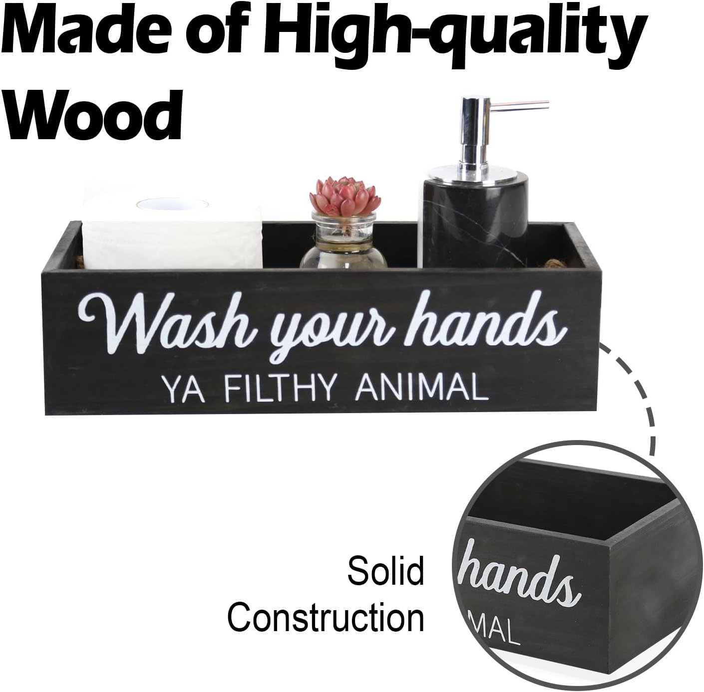 Skiennix Bathroom Decor Box - Rustic Toilet Paper Basket with Farmhouse Signs | Black Color
