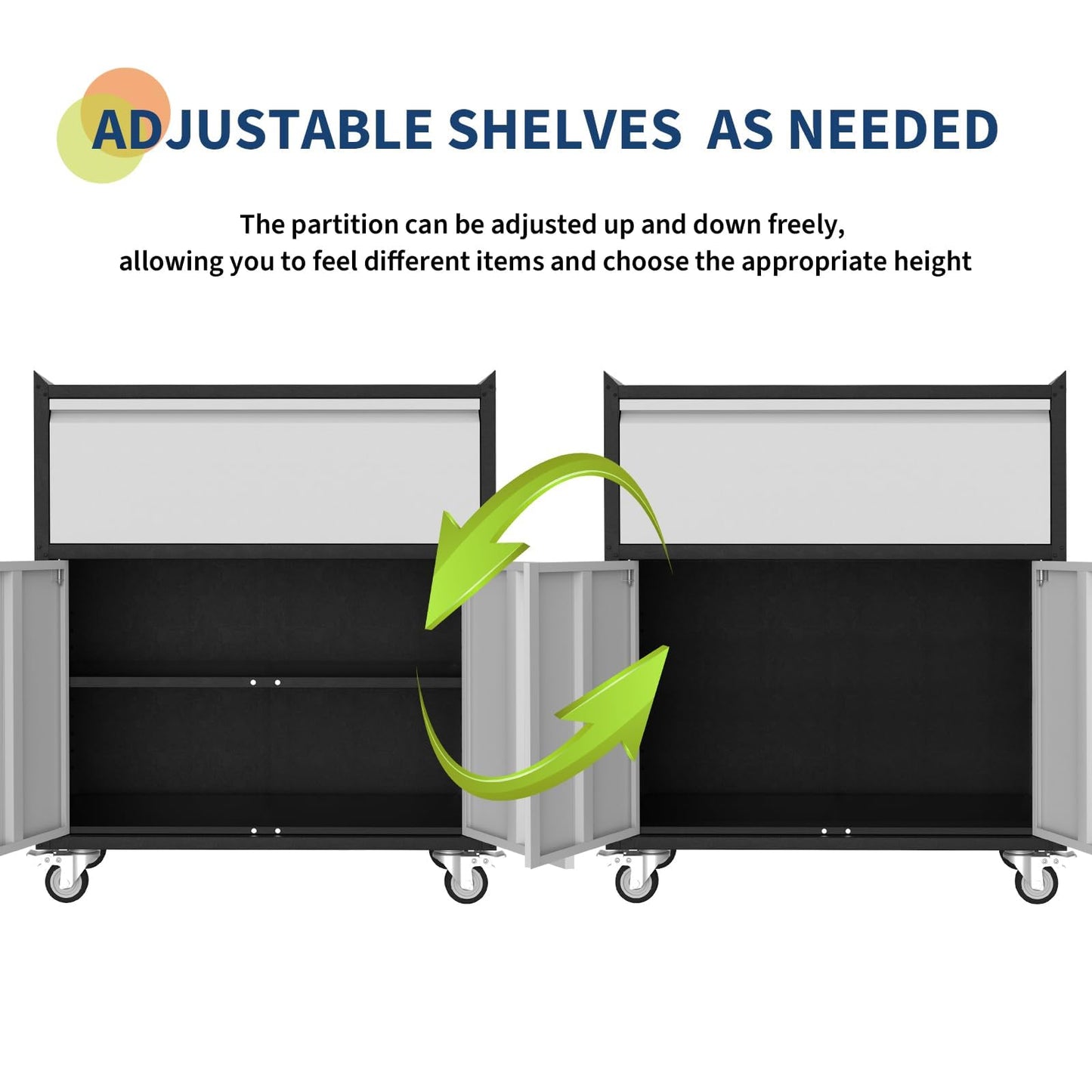 IDEALHOUSE Heavy Duty Rolling Tool Cabinet - Mobile Metal Storage with Lock, 4 Wheels & Adjustable Shelf for Garage Workshop Organization (Grey)